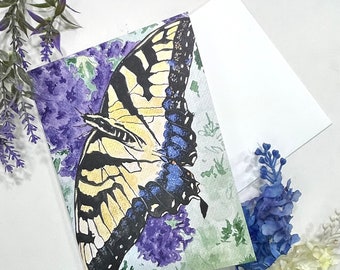 Greeting Card, Butterfly Watercolor Painting, 5x7", White Envelope, Blank, Thinking of You, Get Well Card, Sympathy Card