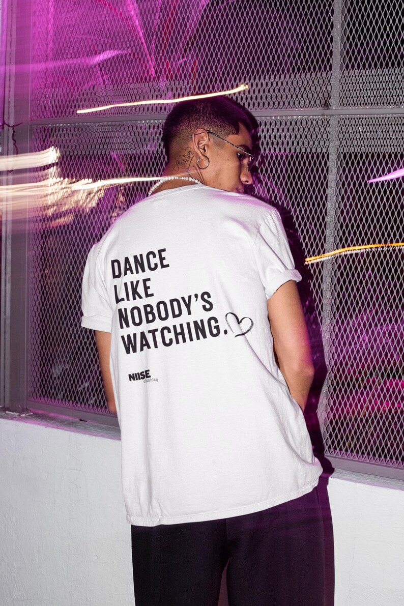Dansfestivaltröja - Dansa som om ingen tittar på - Bakgrundstryck - Elektronisk musik-tröja - Unisex, 100 % bomull, S - 2 XL bild 6