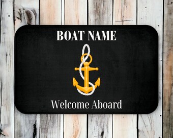 Custom Welcome Aboard Boat Mat, Nautical Mat for Boat Owners, Nautical Yacht Gift, Boat Accessories Decoration, Decorative Entrance Non-Slip
