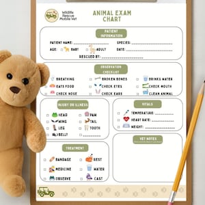 Tabella stampabile per l'esame veterinario: gioco di ruolo del medico addetto al salvataggio della fauna selvatica (download PDF)