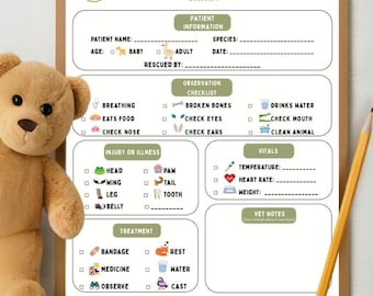 Printable Vet Exam Chart: Wildlife Rescue Doctor Pretend Play (PDF Download)