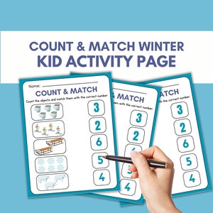 Count & Match Kid Winter Activity Printable