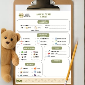 Printable Vet Exam Chart for Kids – Wildlife Rescue Mobile Vet, Animal Doctor Dramatic Pretend Play PDF, Animal Exam Role Play Worksheet