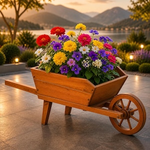 DIY Wooden Wheelbarrow Planter Plans – Rustic Garden Cart PDF