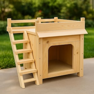 Plano de caseta para perro de dos plantas: refugio moderno para mascotas con rampa (Descarga PDF)