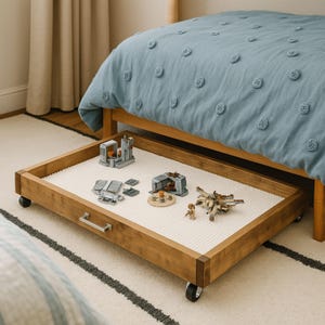 DIY Rolling LEGO Tray Plans PDF, Under Bed Toy Organizer with Wheels, Wood Storage for Kids Lego Bricks and Baseplates, Instant Download