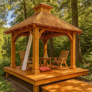 DIY Wooden Gazebo Plans with PDF Download, Outdoor Patio Pavilion Build Guide, Backyard Pergola Style Shade Structure, Garden Shelter Idea