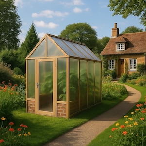 Bouwplan bouwkas, kleine serre in achtertuin met houten frame en panelen, digitale pdf-download voor groeistructuur tuin