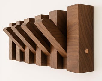 Modern Wooden Wall Hook Rack DIY Plan, Minimalist Wood Coat Hanger PDF, Foldable Hook Organizer Design for Entryway or Hallway, Download