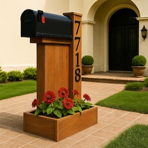DIY Briefkasten Post Plan mit Blumenkasten, moderner Holz Briefkastenständer mit Hausnummern, digitaler PDF Download für Curb Appeal Project