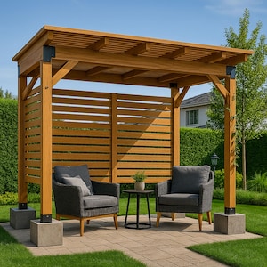 14x14 Pergola Plan, Backyard Pergola With Privacy Screen, DIY Wood Shade Structure, Outdoor Patio PDF Blueprint