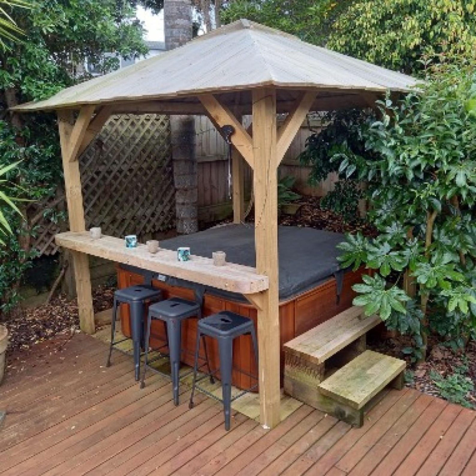 DIY Hot Tub Gazebo Bar Plans – Outdoor Covered Bar With Seating (PDF