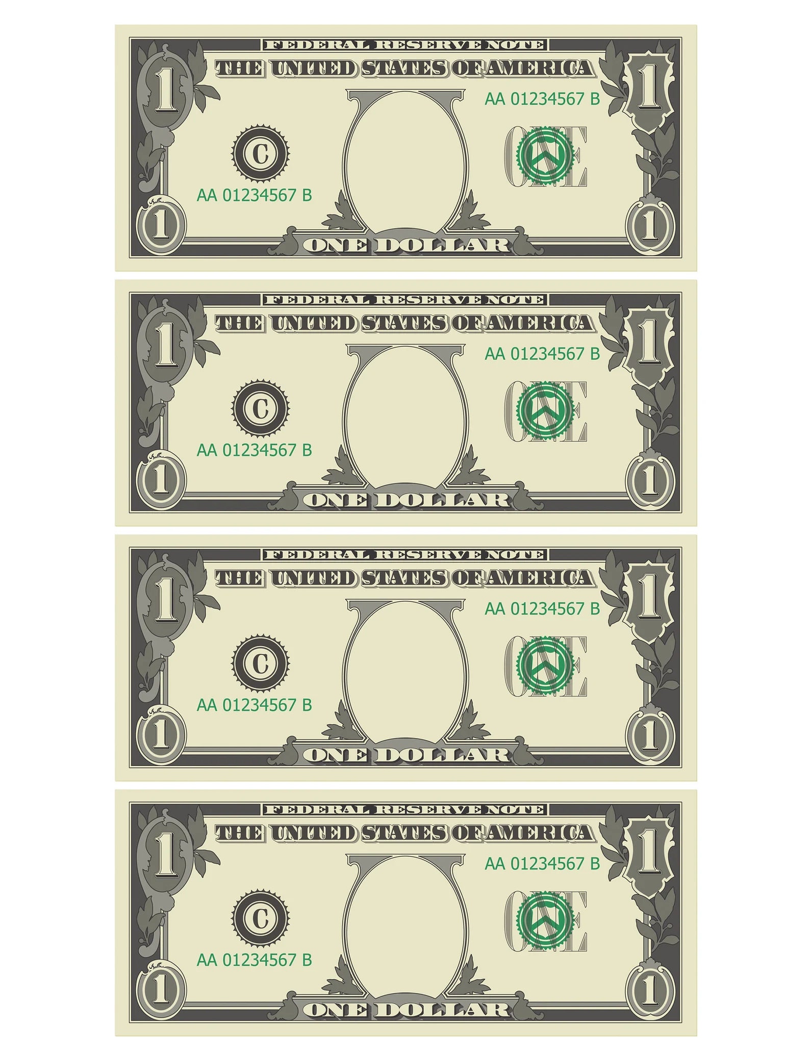 Dollar Bill Templates Printable Letter Page With 4 Real Size Dollar Dollar Bill Templates Printable Letter Page With 4 Real Size Dollar