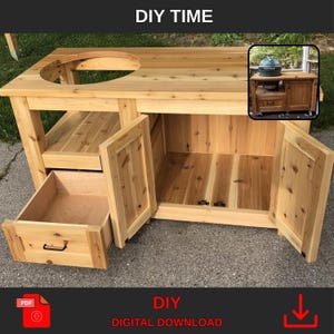 DIY Grill Table Building Plan, Outdoor Wooden BBQ Cart Blueprint with Storage, Digital PDF Download for Big Green Egg Table Project