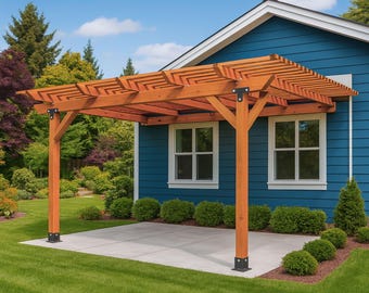 10x12 Wall-Mounted Patio Cover Plan, DIY Pergola Shade Structure PDF