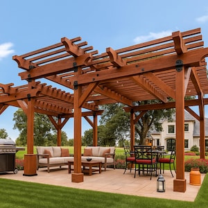 Large Backyard Pergola Plan, 17x25 DIY Pergola Kit, Outdoor Patio Cover, Wooden Pavilion Design, Instant Download Blueprint