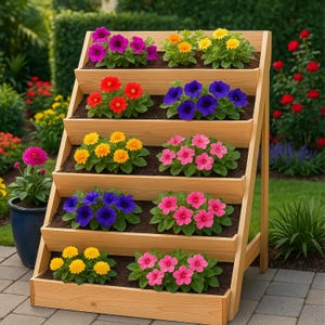 DIY vertikaler hölzerner Kräutergarten-Pflanzer für Balkon oder Terrasse, abgestuftes Gartenbeet für kleine Räume, Pflanzgefäß für Kräuter im Freien