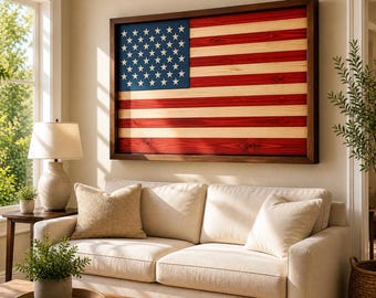 Schema per realizzare una bandiera americana in legno rustico - Decorazione murale patriottica fai da te (91x46 cm) in formato PDF