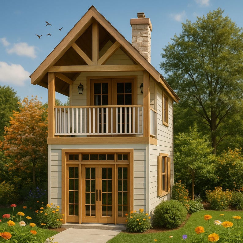 2 Story Tiny House Plan PDF – Guest Cottage Building Blueprint
