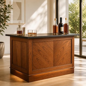 Modern Wooden Home Bar Cabinet with LED Lighting - Entertainment Furniture