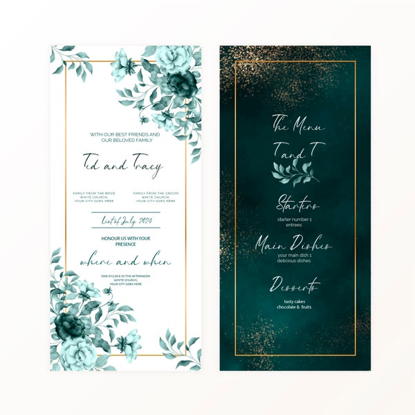 Green flowers Gold Invitation, EDITED Crown Birthday Party Invitation Template, wedding invitation