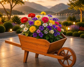 DIY Wooden Wheelbarrow Planter Plans – Rustic Garden Cart PDF