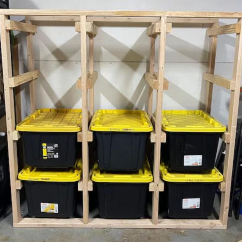 DIY Storage Bin Rack, 15 Gallon Tote Rack, Garage Organizer, Wood