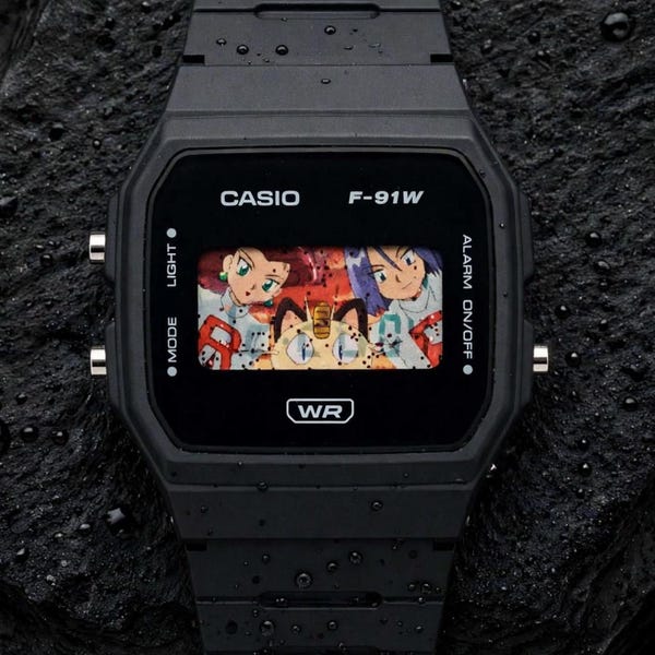 Custom Casio Watch Team Rocket Pokemon Black Gift for Them