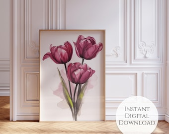 Tulip Watercolor Print: Floral Home Decor (Digital Download)