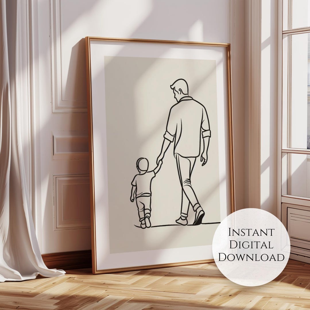 Father and Son Line Art Print: Neutral Home Decor (digital Download) - Etsy