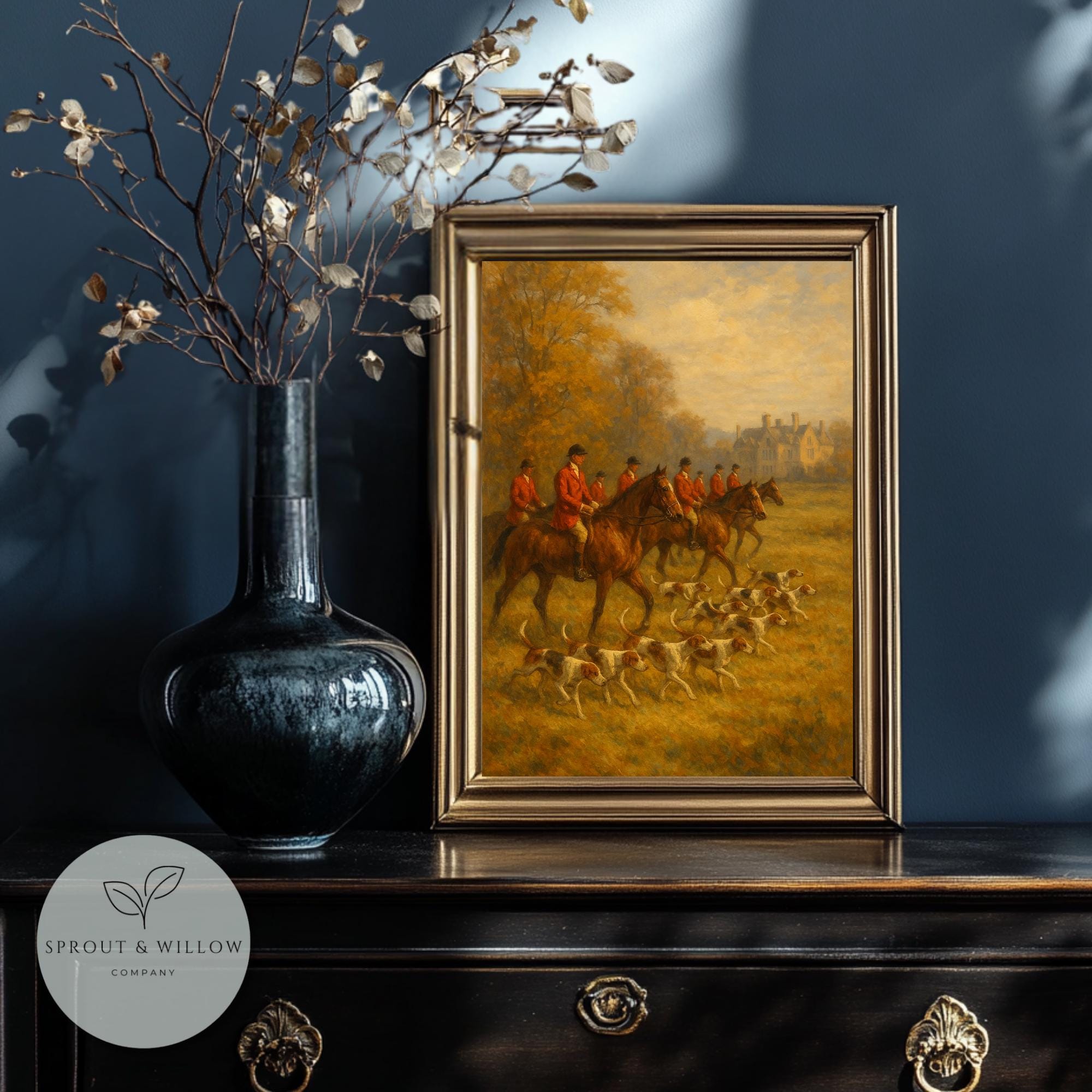 Vintage English Fox Hunt Art Print – Equestrian Oil Impression (digital ...