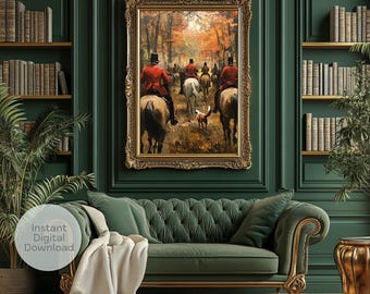 Impresión artística ecuestre vintage de Fox Hunt: Jinetes impresionistas (descarga digital)