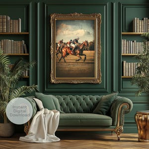 Vintage Polo Match Art Print: Dark Academia Equestrian Decor (Digital Download