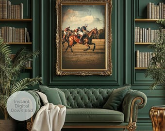 Vintage Polospiel Kunstdruck: Dark Academia Reiter Dekor (Digitaler Download