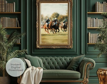 Impresión vintage de caballo de polo: Arte ecuestre de finca (descarga digital)