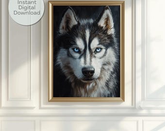 ハスキー犬の浮世絵風肖像画（日本産ハスキー犬）｜動物肖像画プリント