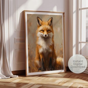 Stampa artistica impressionista Sly Fox – Campagna inglese – Caccia alla volpe equestre Download digitale Dark Academia Equestrian Elegante decorazione per la fauna selvatica