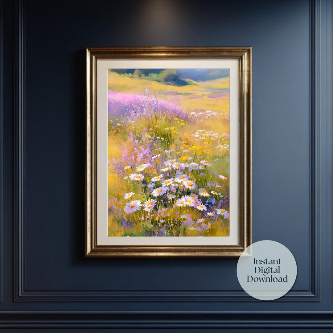 Cottagecore Wildflower Meadow Art Print Pastel Field Landscape Romantic ...