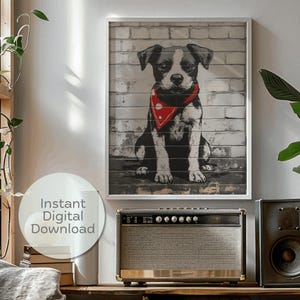 Grafiti de perro: Arte callejero con pañuelo rojo (Descarga digital)
