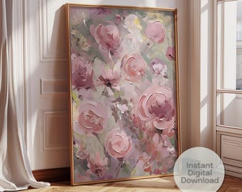 Pink Peonies Oil Painting Art: Timeless Floral Print (Digital Download)