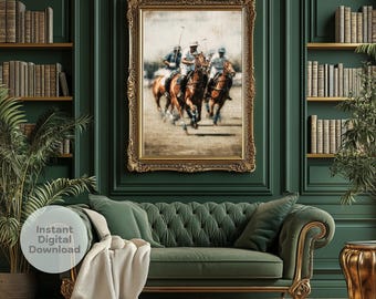 Vintage Polo Spiel Druck, Reiter Kunst (Digitaler Download)