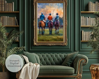 Equestrian Polo Players Print, Vintage Horse Artwork (Digital Download)