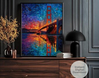 Golden Gate Bridge Mosaic Art Print, San Francisco Landmark (Digital Download)