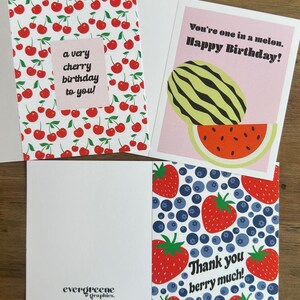 Tarjetas de frutas, Cumpleaños muy cereza, Muchas gracias baya, Uno en un melón, Feliz cumpleaños, Gracias