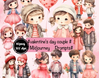 Valentines couple water color 40 PNG 300 DPI ,Clipart