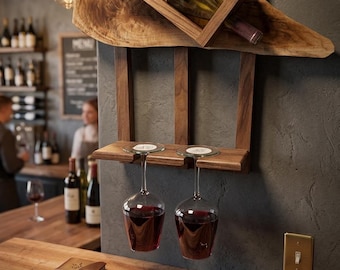 Handcrafted Walnut Wine Rack – Unique Wood Wine Bottle Holder, Custom Housewarming Gift