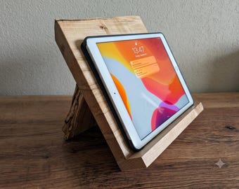 Handmade Ambrosia Spalted Maple iPad & Book Stand | Rustic Live Edge Cookbook Holder | Tablet Recipe Stand for Kitchen Counter | 12x10x9