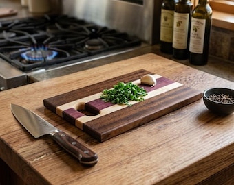 Unique small cutting board Walnut purple heart mahogany