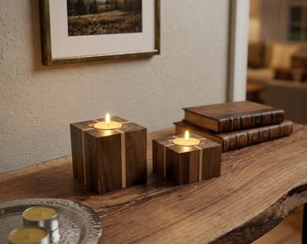 Handmade tea lights made from Walnut and maple