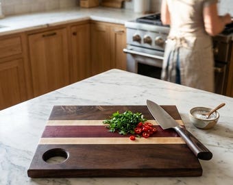 Handmade Cutting board made of maple, mahogany and walnut
